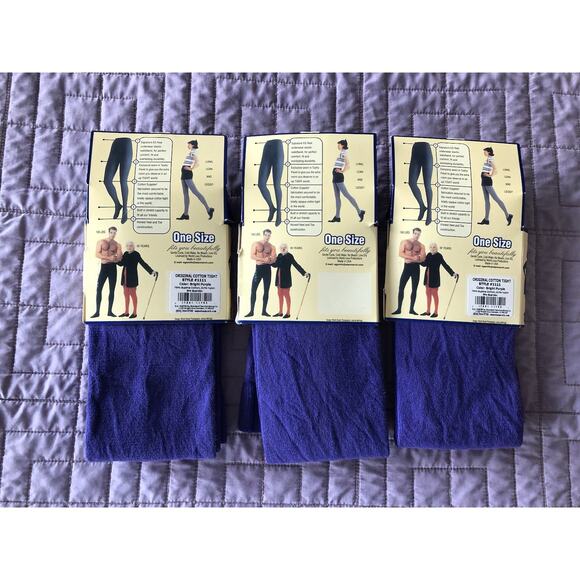 NEW Lot Of 3 Three Pairs of E.G. Smith Tights Bright Purple Blurple One Size - Picture 2 of 4